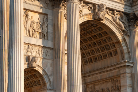 The Arco della Pace in Corso Sempione, a triumphal arch in Milan, Lombardy region, Italy.の写真素材