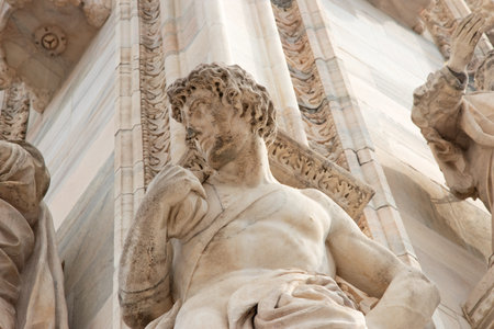 Detail of the Milan Cathedral, ancient cathedral church in the center of Milan, Italy, Europeの写真素材