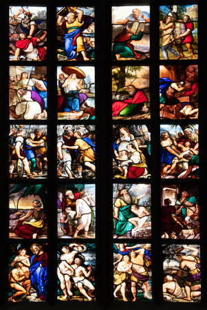 Stained Glass, Detail of Milan Cathedral, Ancient Christian Cathedral, Italy, Europeの写真素材