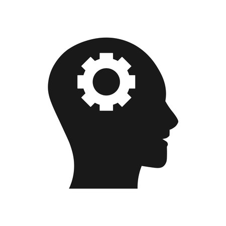 The head with gear icon. Cogwheel symbol. Flat Vector illustrationのイラスト素材