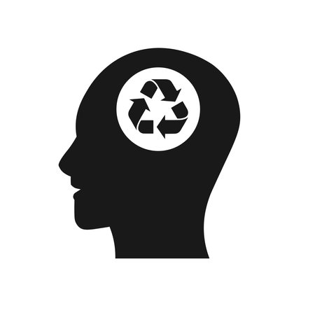 Human head with recycle sign icon. Recycling symbol. Flat Vector illustrationのイラスト素材
