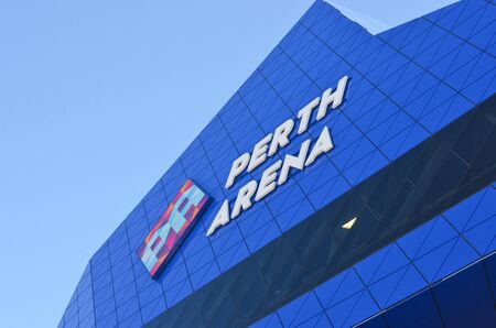 Perth July 24: Close up detail of Perth Arena, event venue in Perth, Western Australia, in modern design architecture.のeditorial素材