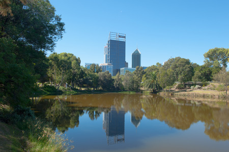 April 2, 2017: Perth as capital of Western Australia, seen from scenic park landscape, is regional headquarter for mining, finance and insurance companies.のeditorial素材