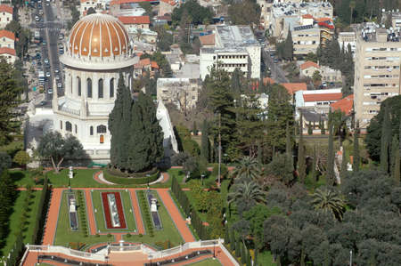 The Shrine of the Bï¿½b on Mount Carmel in Haifa, Israelの写真素材