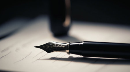Fountain pen on a notebook. Shallow depth of field.の素材