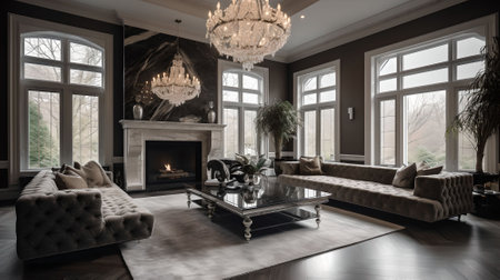 modern living room with fireplace in the backgroundの素材