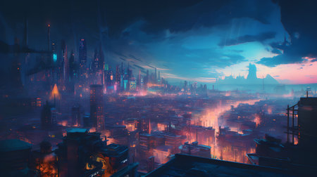 Foggy city at night. cityscapeの素材