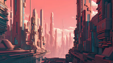 Futuristic city with skyscrapers and high-rise buildingsの素材