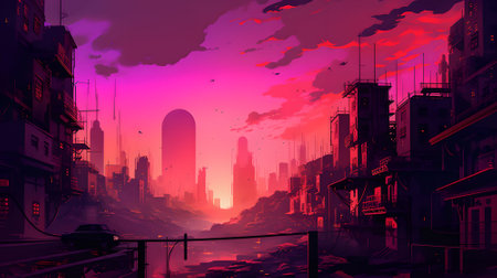 Futuristic city at sunset, 3d rendering. Computer digital drawing.の素材