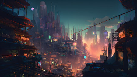Futuristic city with skyscrapers and high-rise buildingsの素材