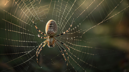 Spider on the web in the morning. Close up spider in nature.の素材