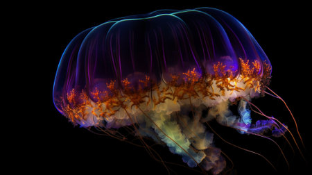 Jellyfish isolated on black background. 3D illustration. Jellyfish.の素材