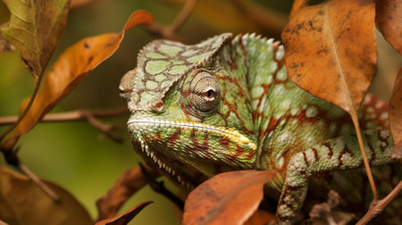 Close up of a veiled chameleon (Chamaeleo calyptratus)の素材