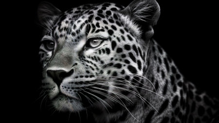 Portrait of a leopard on a black background, 3d renderの素材