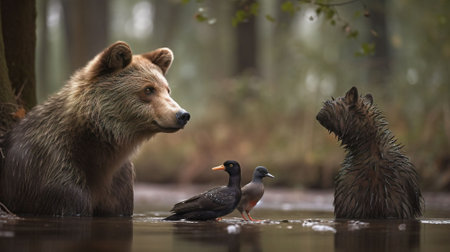 Brown bear (Ursus arctos) with a duck.の素材