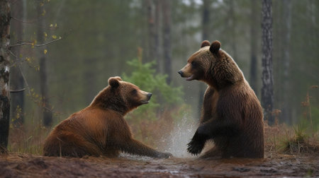 Brown bear (Ursus arctos) in the summer forest. Natural habitat.の素材