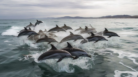 Dolphins jumping out of the water, Cape Town, South Africaの素材