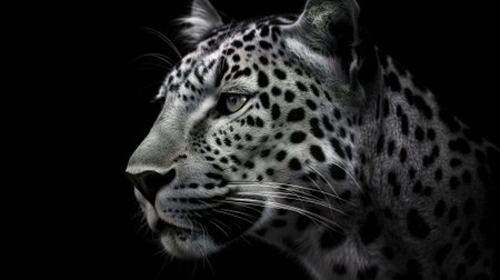 Leopard portrait on a black background, close-up, isolatedの素材