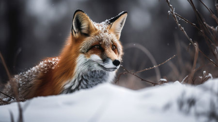 Red fox (Vulpes vulpes) in winter forest.の素材