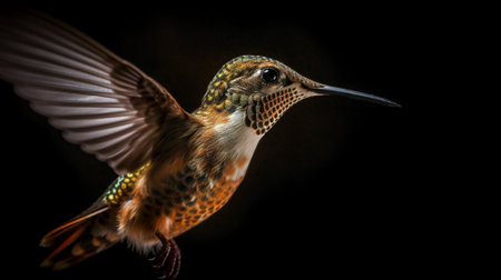 Female Ruby-throated Hummingbird (archilochus colubris) isolated on black backgroundの素材