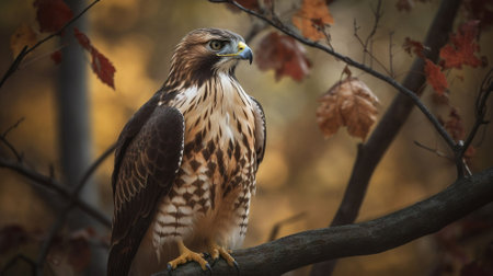 Buzzard (Buteo buteo) in autumn forestの素材