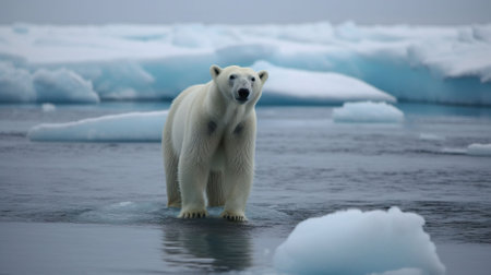 Polar bear (Ursus maritimus) on the pack ice, north of Svalbard Arctic Norwayの素材