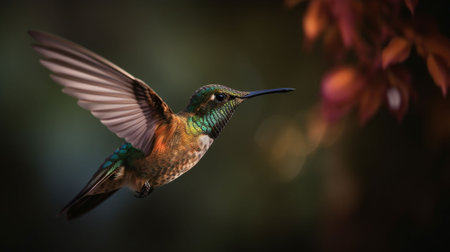 Ruby-throated Hummingbird (archilochus colubris) in flightの素材