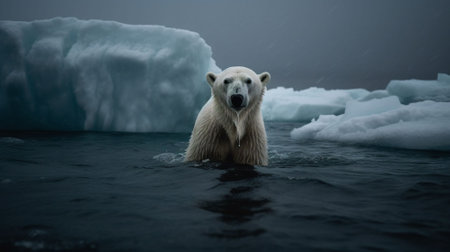 Polar bear (Ursus maritimus) swimming in the water.の素材