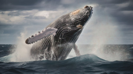 Humpback whale jumps out of the water.の素材