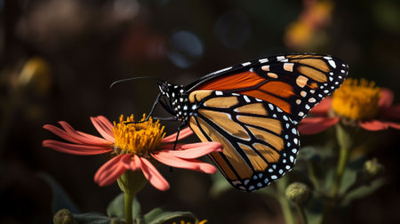 Monarch butterfly (Danaus plexippus) on a flowerの素材