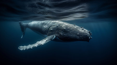 Humpback whale in deep blue ocean.の素材