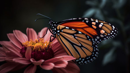 Butterfly on a pink flower in a garden in the summerの素材