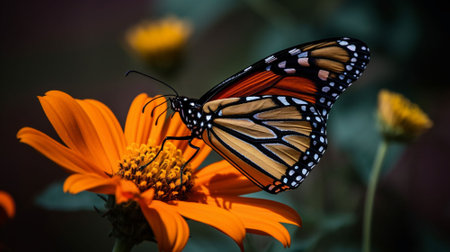 Monarch butterfly on a flower in the garden. Macro shot.の素材
