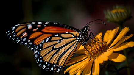 Butterfly on a yellow flower, close-up, macroの素材