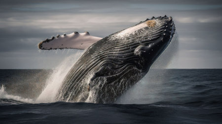 Humpback whale in the ocean, Iceland. Toned image.の素材