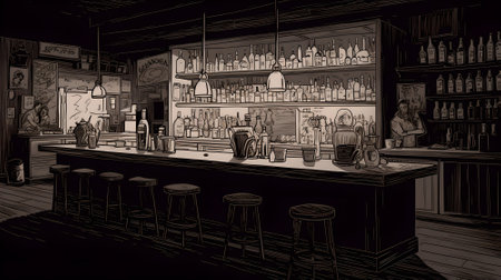 Night street with cars and lanterns. Illustration of night city.の素材