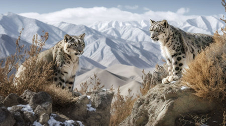 Snow leopard (Panthera uncia) in the mountainsの素材