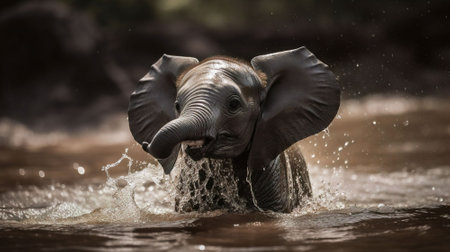 African elephant (Loxodonta africana) splashing in water, Kruger National Park, South Africaの素材