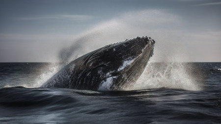 Humpback whale jumping out of the water. Seascape.の素材