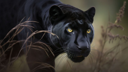 Black panther (Panthera leo) in natural habitatの素材
