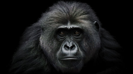 Portrait of a gorilla isolated on a black background. Studio shot.の素材