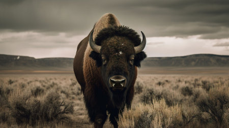 Bison in the grasslands of the Mojave Desert, Californiaの素材