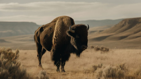 Bison in Yellowstone National Park, Wyoming, United States of Americaの素材