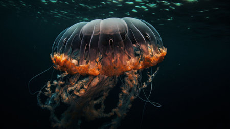 Jellyfish in the deep blue water of the Mediterranean Sea.の素材