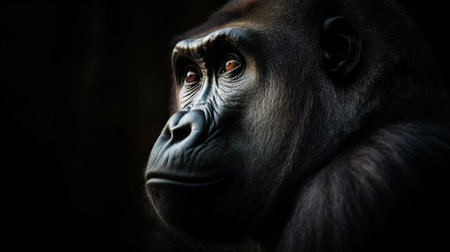 Portrait of a gorilla on black background. Close up.の素材