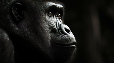 Portrait of a gorilla in a dark environment. Close up.の素材