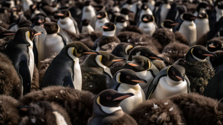 Colony of Gentoo Penguins (Pygoscelis papua) on Salisbury Plains in the Falkland Islands.の素材