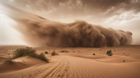 Dramatic sunset over sand dunes in Sahara desert, Moroccoの素材