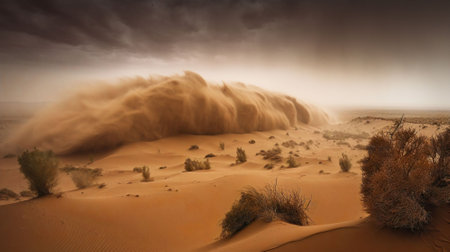 Dramatic sunset over the sand dunes in the Sahara desertの素材
