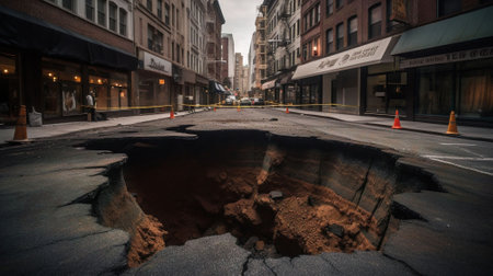 Dramatic view of a puddle on a street in New York City.の素材